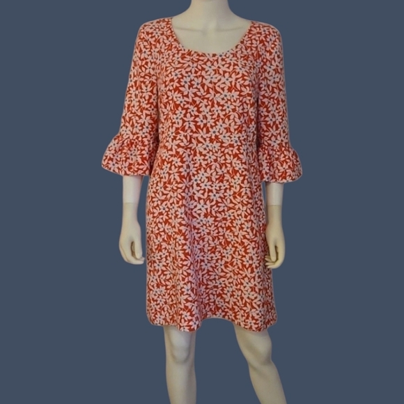 DRAPER JAMES Pink Coral White Hibiscus Floral Bell Sleeve Dress - Picture 1 of 10